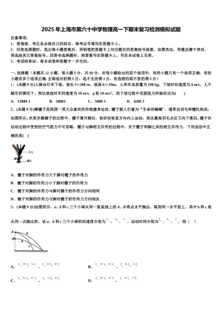 2025年上海市第六十中学物理高一下期末复习检测模拟试题含解析