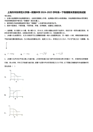 上海市华东师范大学第一附属中学2024-2025学年高一下物理期末质量检测试题含解析