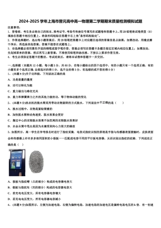 2024-2025学年上海市晋元高中高一物理第二学期期末质量检测模拟试题含解析