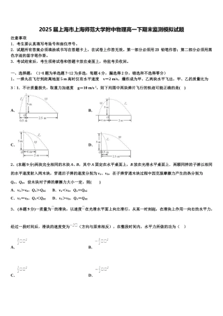2025届上海市上海师范大学附中物理高一下期末监测模拟试题含解析