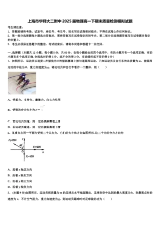 上海市华师大二附中2025届物理高一下期末质量检测模拟试题含解析