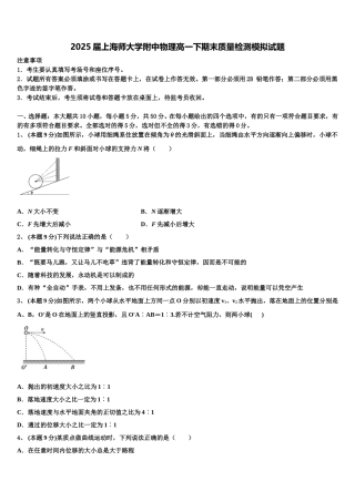 2025届上海师大学附中物理高一下期末质量检测模拟试题含解析