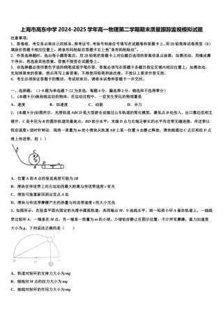 上海市高东中学2024-2025学年高一物理第二学期期末质量跟踪监视模拟试题含解析