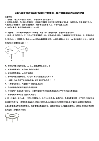 2025届上海市静安区市级名校物理高一第二学期期末达标测试试题含解析