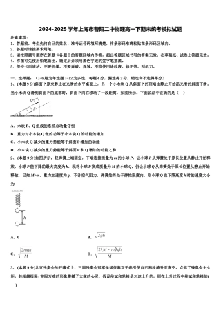 2024-2025学年上海市曹阳二中物理高一下期末统考模拟试题含解析