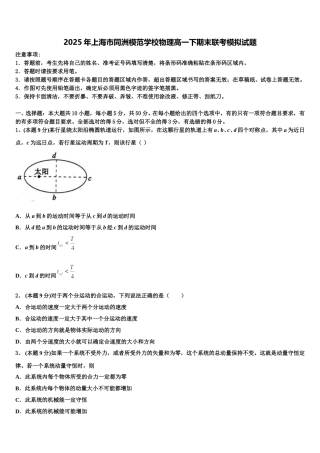 2025年上海市同洲模范学校物理高一下期末联考模拟试题含解析