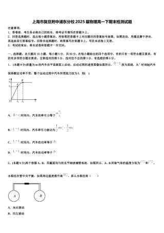 上海市复旦附中浦东分校2025届物理高一下期末检测试题含解析