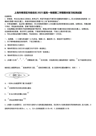 上海市奉贤区市级名校2025届高一物理第二学期期末复习检测试题含解析