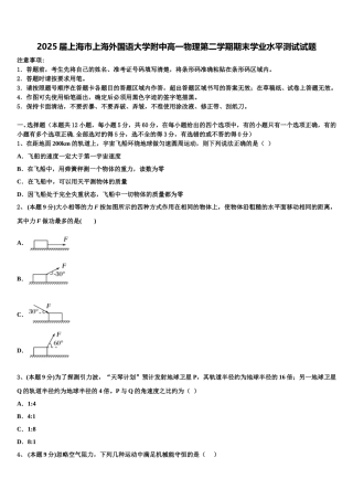2025届上海市上海外国语大学附中高一物理第二学期期末学业水平测试试题含解析