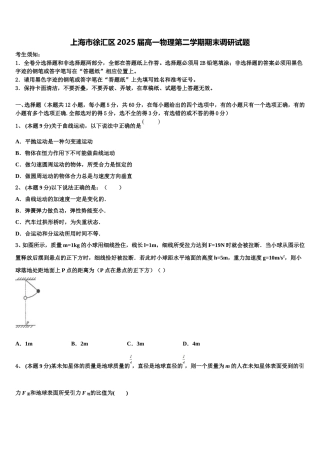 上海市徐汇区2025届高一物理第二学期期末调研试题含解析