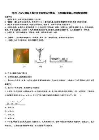 2024-2025学年上海市普陀区曹杨二中高一下物理期末复习检测模拟试题含解析