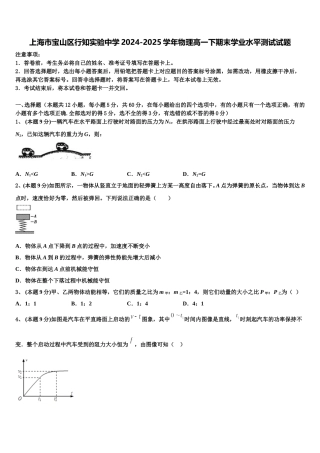 上海市宝山区行知实验中学2024-2025学年物理高一下期末学业水平测试试题含解析