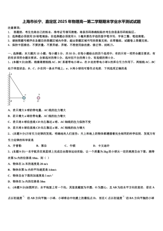 上海市长宁、嘉定区2025年物理高一第二学期期末学业水平测试试题含解析