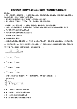 上海市杨浦区上海理工大学附中2025年高一下物理期末经典模拟试题含解析