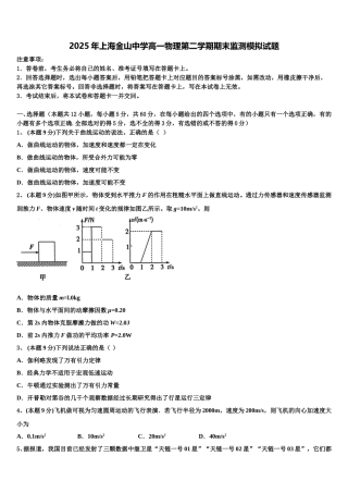 2025年上海金山中学高一物理第二学期期末监测模拟试题含解析