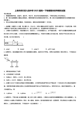 上海市闵行区七宝中学2025届高一下物理期末统考模拟试题含解析