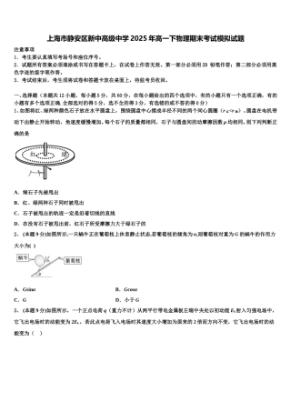 上海市静安区新中高级中学2025年高一下物理期末考试模拟试题含解析