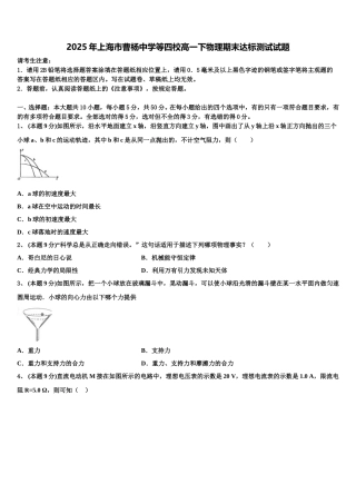 2025年上海市曹杨中学等四校高一下物理期末达标测试试题含解析