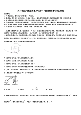 2025届四川省眉山市高中高一下物理期末考试模拟试题含解析
