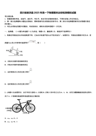 四川省射洪县2025年高一下物理期末达标检测模拟试题含解析