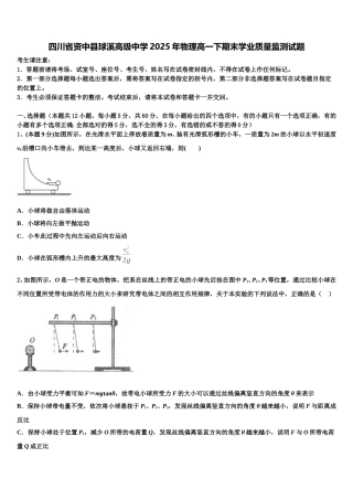 四川省资中县球溪高级中学2025年物理高一下期末学业质量监测试题含解析