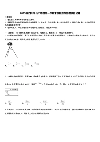 2025届四川乐山市物理高一下期末质量跟踪监视模拟试题含解析