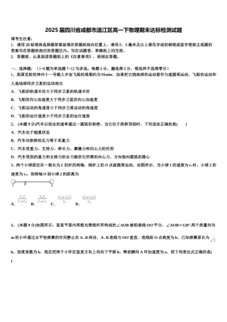 2025届四川省成都市温江区高一下物理期末达标检测试题含解析