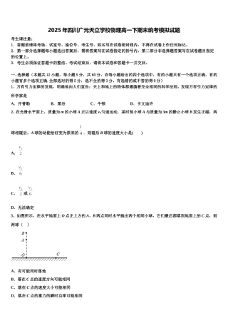 2025年四川广元天立学校物理高一下期末统考模拟试题含解析