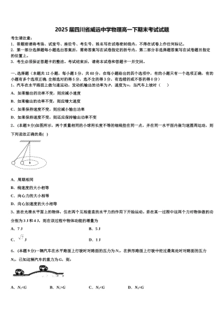 2025届四川省威远中学物理高一下期末考试试题含解析