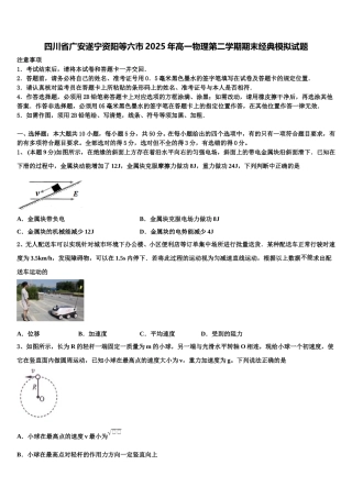 四川省广安遂宁资阳等六市2025年高一物理第二学期期末经典模拟试题含解析
