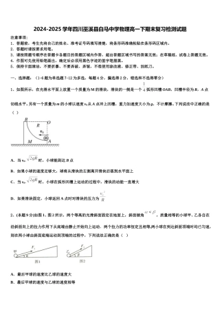 2024-2025学年四川巫溪县白马中学物理高一下期末复习检测试题含解析