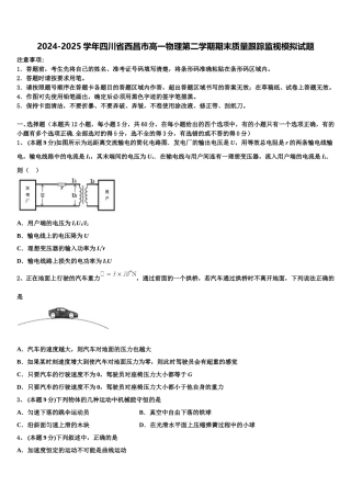 2024-2025学年四川省西昌市高一物理第二学期期末质量跟踪监视模拟试题含解析