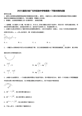 2025届四川省广元市实验中学物理高一下期末调研试题含解析