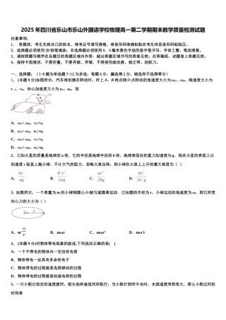 2025年四川省乐山市乐山外国语学校物理高一第二学期期末教学质量检测试题含解析