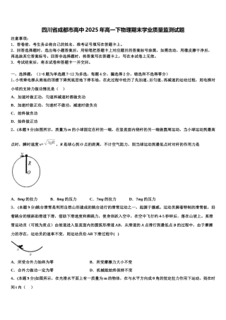 四川省成都市高中2025年高一下物理期末学业质量监测试题含解析