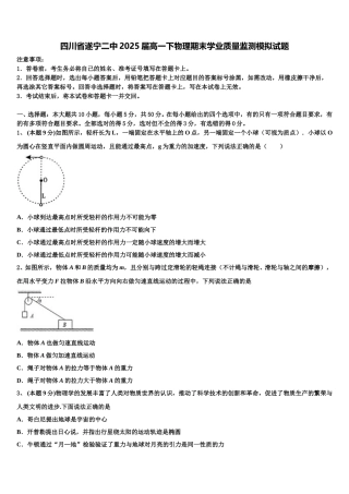 四川省遂宁二中2025届高一下物理期末学业质量监测模拟试题含解析