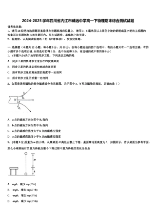 2024-2025学年四川省内江市威远中学高一下物理期末综合测试试题含解析