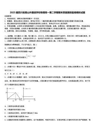 2025届四川省眉山外国语学校物理高一第二学期期末质量跟踪监视模拟试题含解析