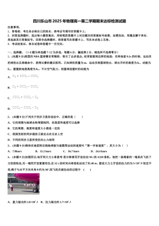 四川乐山市2025年物理高一第二学期期末达标检测试题含解析