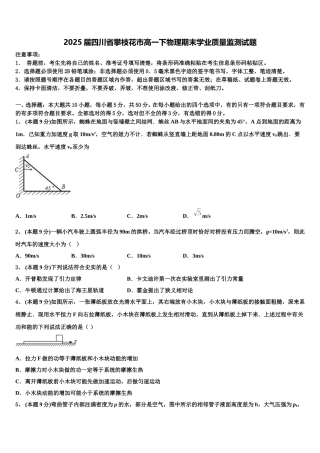 2025届四川省攀枝花市高一下物理期末学业质量监测试题含解析