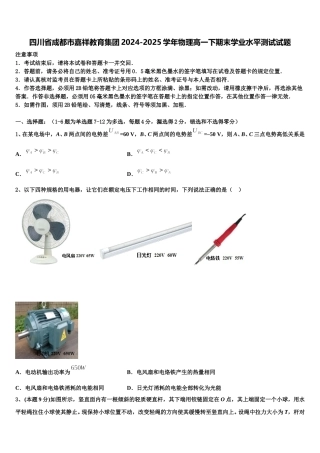 四川省成都市嘉祥教育集团2024-2025学年物理高一下期末学业水平测试试题含解析