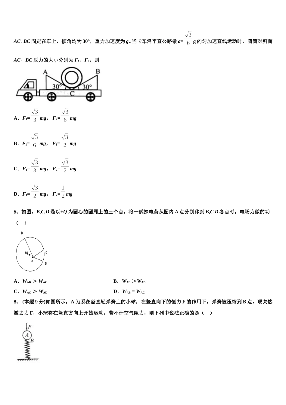 四川省绵阳中学实验学校2025届物理高一第二学期期末统考试题含解析_第2页