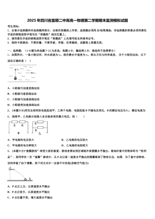 2025年四川省富顺二中高高一物理第二学期期末监测模拟试题含解析