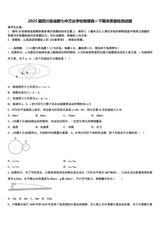 2025届四川省成都七中万达学校物理高一下期末质量检测试题含解析
