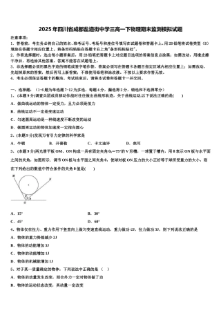 2025年四川省成都盐道街中学三高一下物理期末监测模拟试题含解析