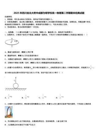 2025年四川省北大附中成都为明学校高一物理第二学期期末经典试题含解析