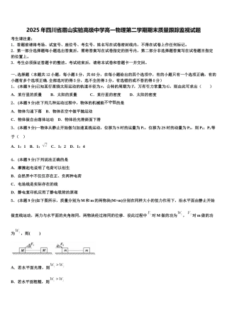 2025年四川省眉山实验高级中学高一物理第二学期期末质量跟踪监视试题含解析