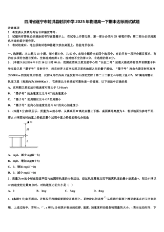 四川省遂宁市射洪县射洪中学2025年物理高一下期末达标测试试题含解析