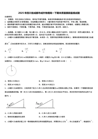 2025年四川省成都市成外物理高一下期末质量跟踪监视试题含解析