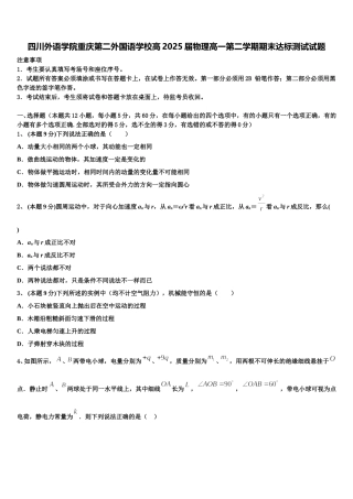 四川外语学院重庆第二外国语学校高2025届物理高一第二学期期末达标测试试题含解析